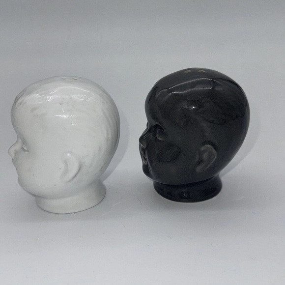 Baby Doll Head Salt & Pepper Shakers Gray White Accoutrements creepy goth decor - Picture 6 of 8
